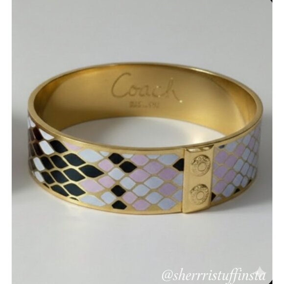 Coach Gold-Tone Purple Enamel Snake Print Bangle Bracelet Jewelry - Picture 2 of 11